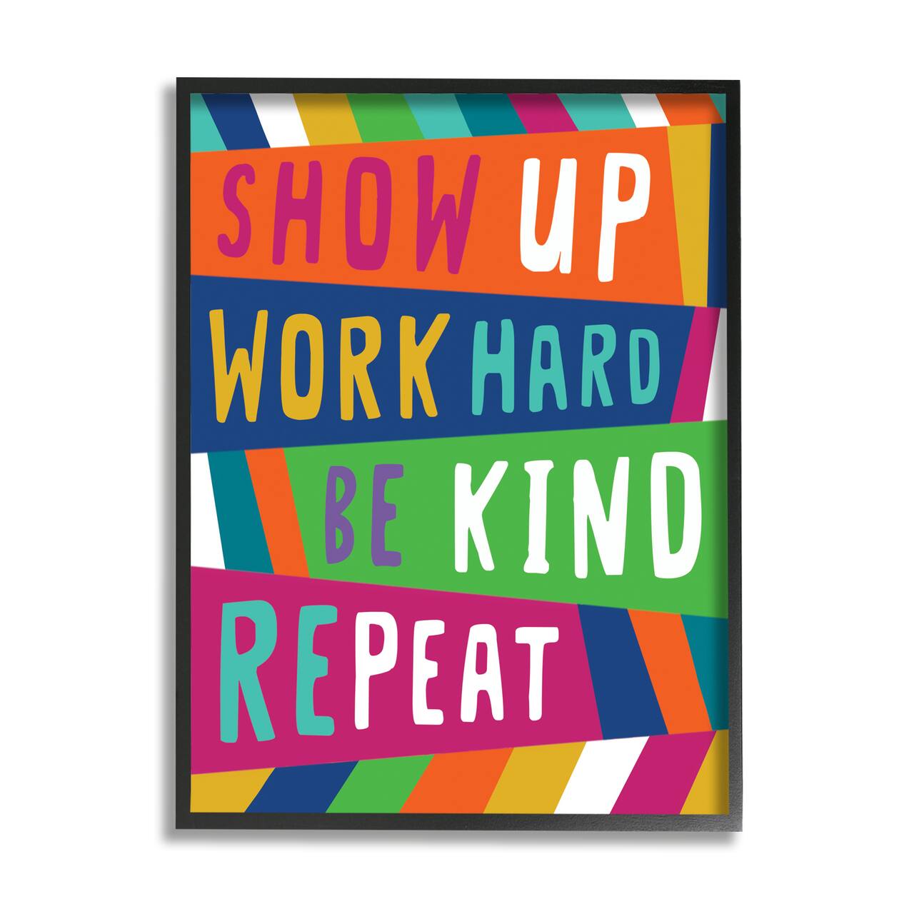 Stupell Industries Show Up Work Hard Phrase Pop Stripe Pattern in Black Frame Wall Art